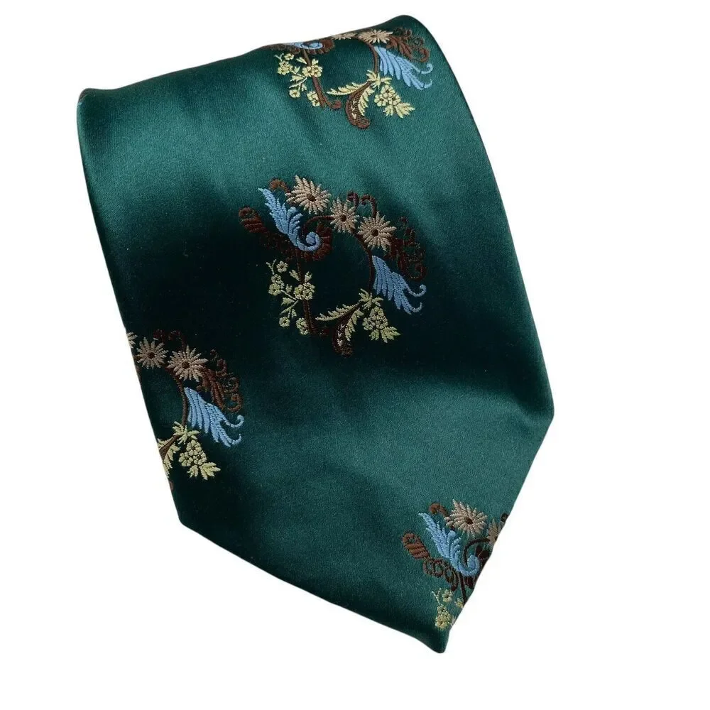 Vintage Louis Feraud Paris Men's Tie Necktie Wide Polyester Floral Green Disco